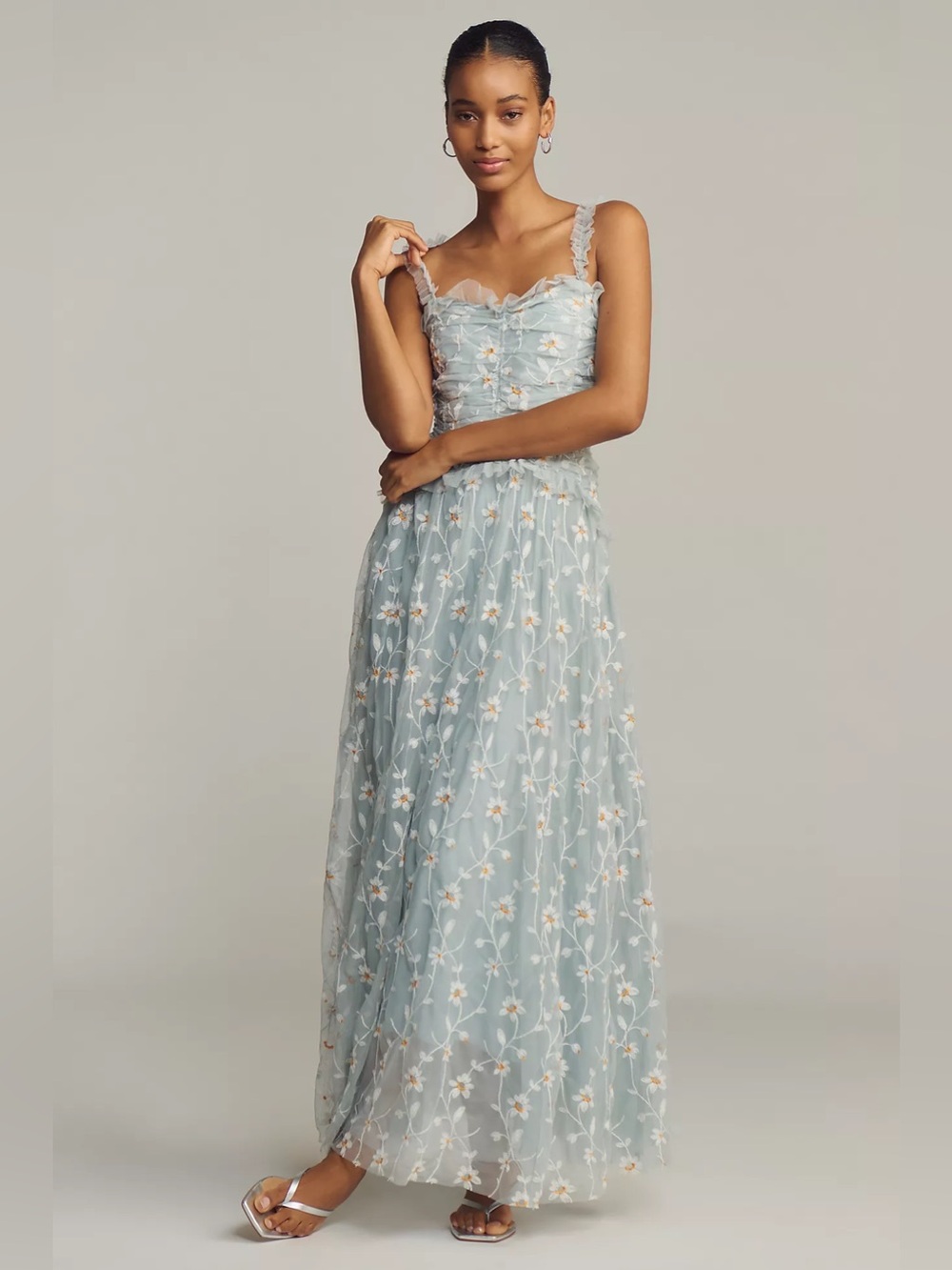 By Anthropologie Sleeveless Tulle A-Line Maxi Dress